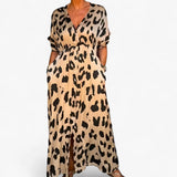 Dames lange elegante chiffon jurk met luipaardprint en split - ceremonie, avond