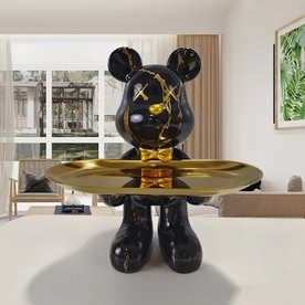 Statua Orso CraftBear in Resina con Vassoio, Scultura Decorativa Moderna Nera/Bianca - Spiga (Quasi esaurito!) - craftbear home home & garden Linen orso Skulptur Statue statua tray Unisex vassoio - Concept Palermo