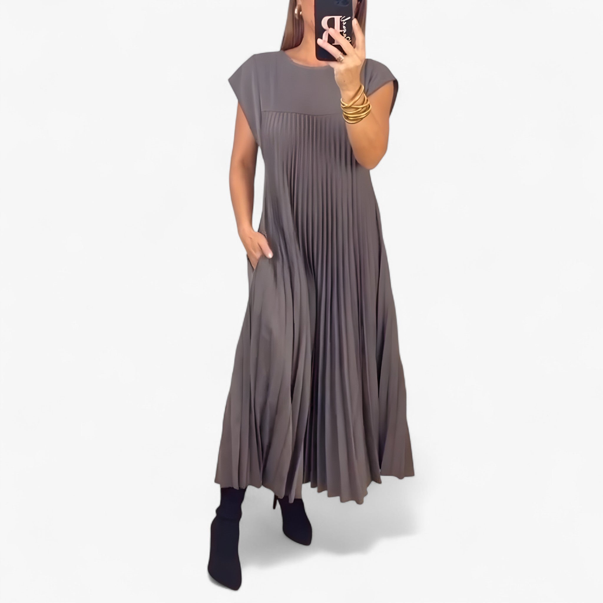 Vestito Senza Maniche con Pieghe Donna - Grigio - donna dresses maniche pieghe vestito vestito maniche - Concept Palermo