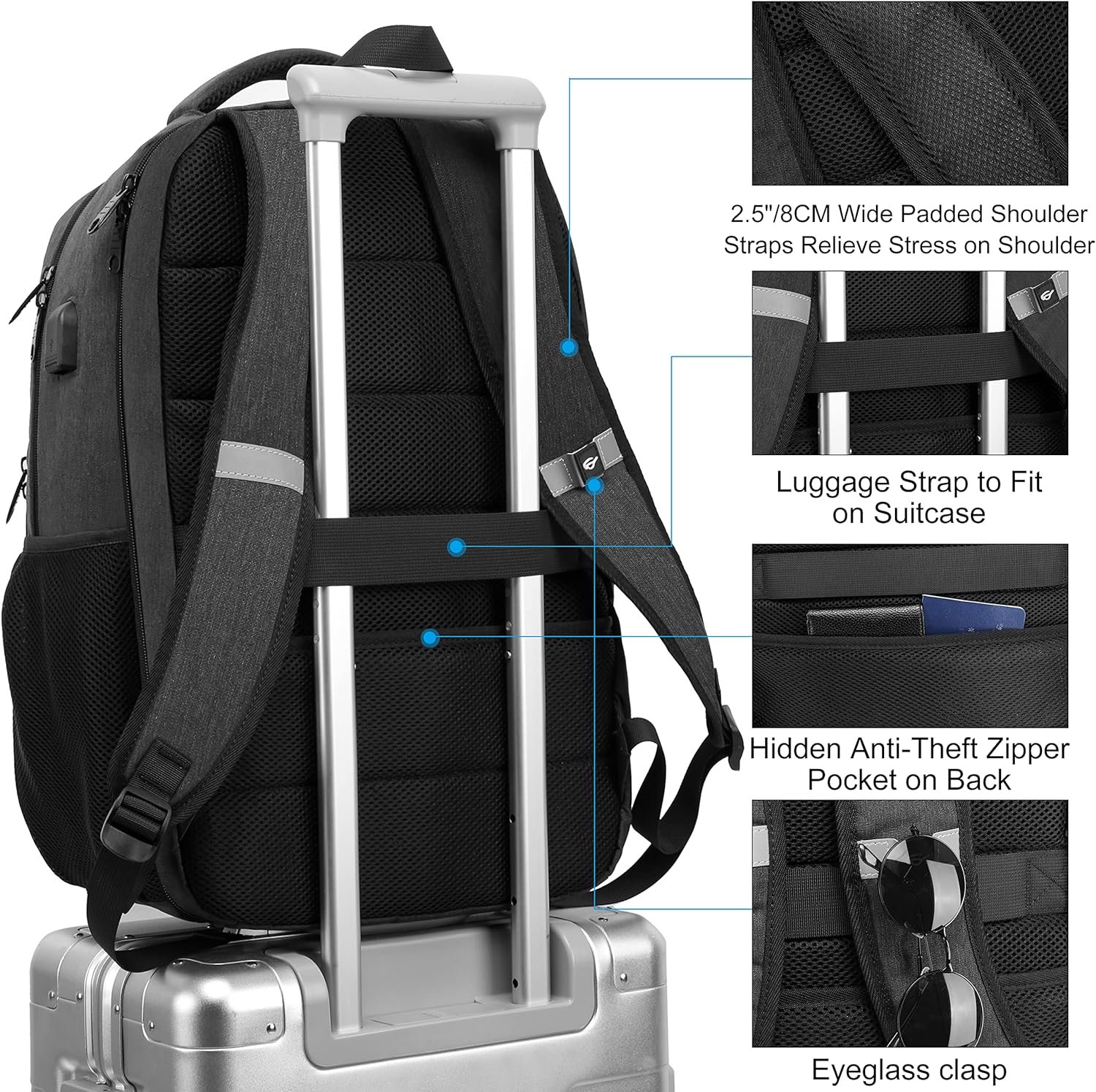 Zaino per laptop 17,3” - Viaggio TSA, USB, Grigio impermeabile Uomo - - accessoires bags impermeabile laptop tassen uomo viaggio zaino zaino laptop - Concept Palermo