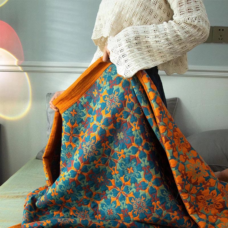 Quilt in cotone a sei strati con motivo arancione e blu - - Blanket comforter cotone home & garden motivo quilt quilt cotone quilts strati - Concept Palermo