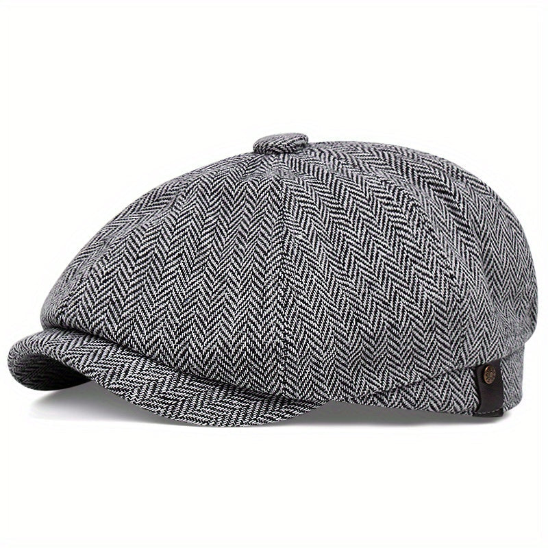 Cappellino retrò con otto pannelli in tessuto tweed a spina di pesce, berretto casual a righe Lino Uomo - Grigio 1 - berretto cappellino cappellino retr caps casual hats lino men's hat otto pannelli - Concept Palermo