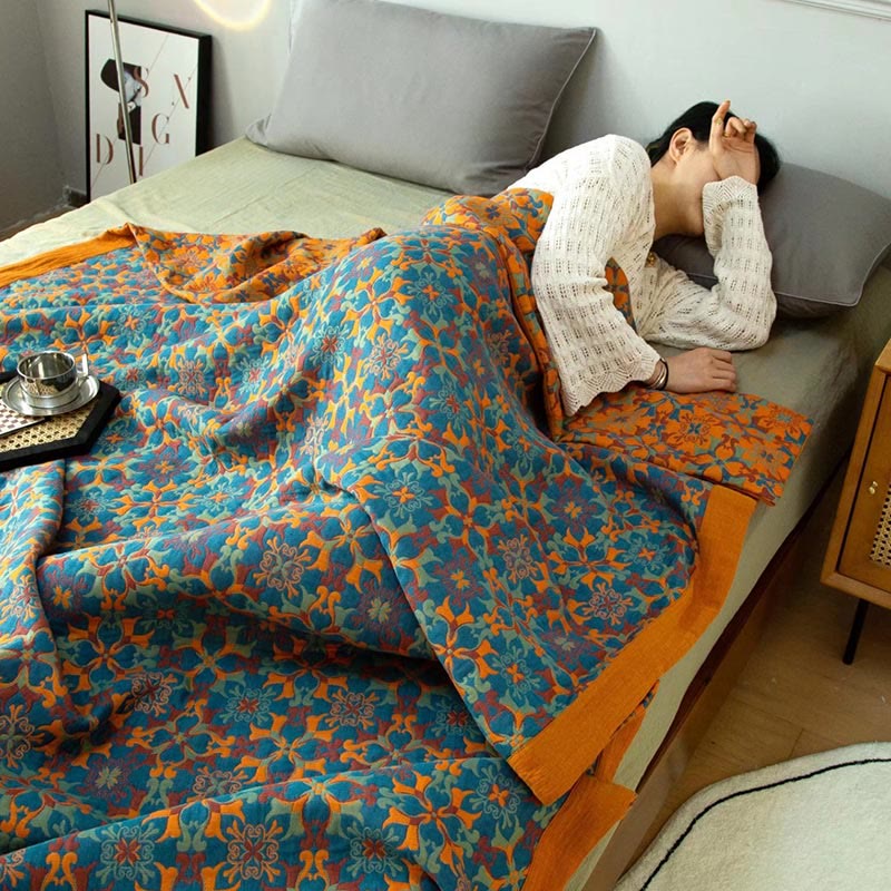Quilt in cotone a sei strati con motivo arancione e blu - - Blanket comforter cotone home & garden motivo quilt quilt cotone quilts strati - Concept Palermo