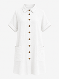 Abito Camicia da Donna a Nido d'Ape con Bottoni Effetto Legno