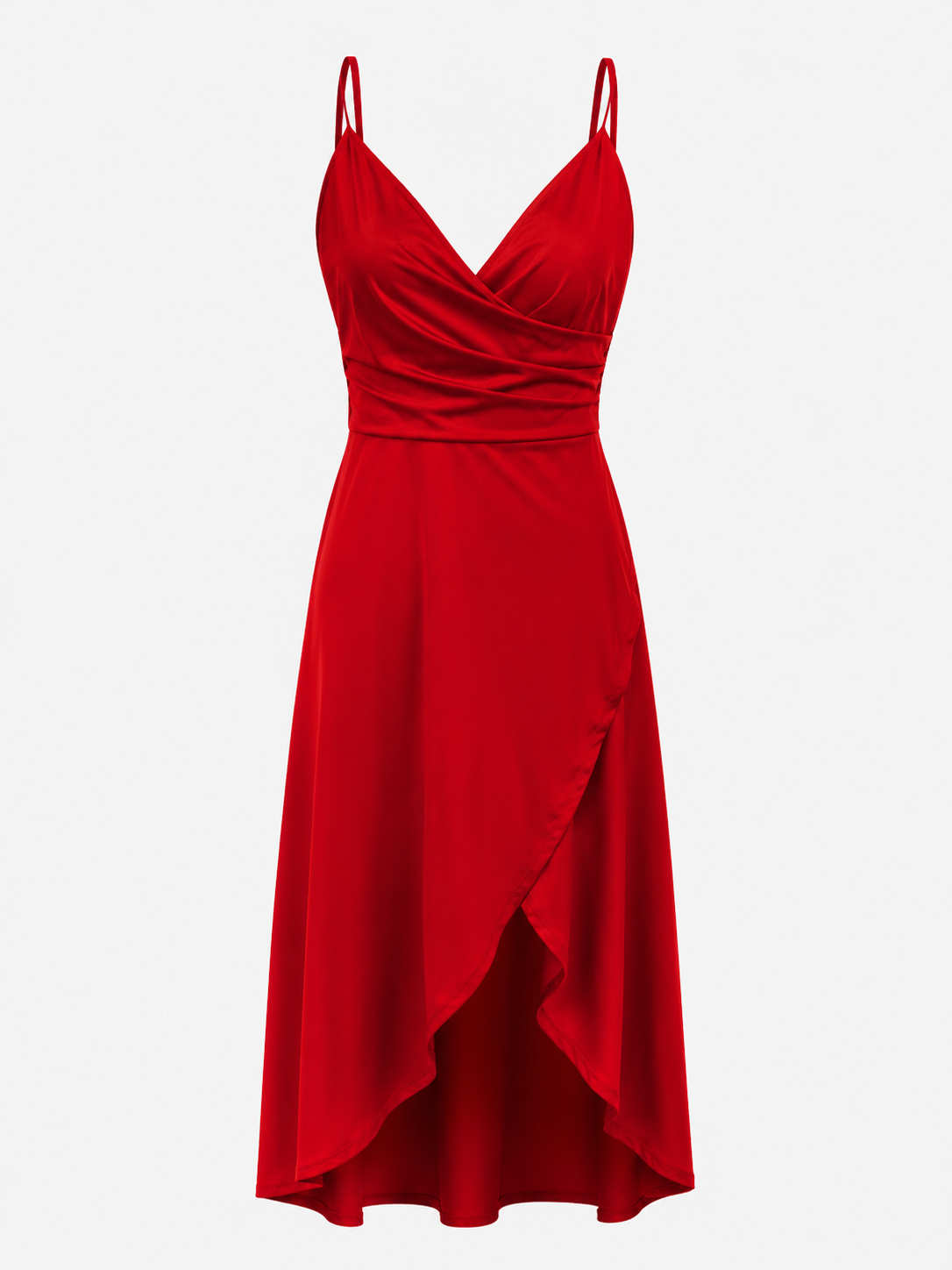 Abito Donna Drappeggiato con Spacco Laterale e Orlo Asimmetrico - Rossa - abito abito midi donna drappeggiato DRESS Dresses female dress laterale Maxi dress Maxi Dresses midi spacco - Concept Palermo