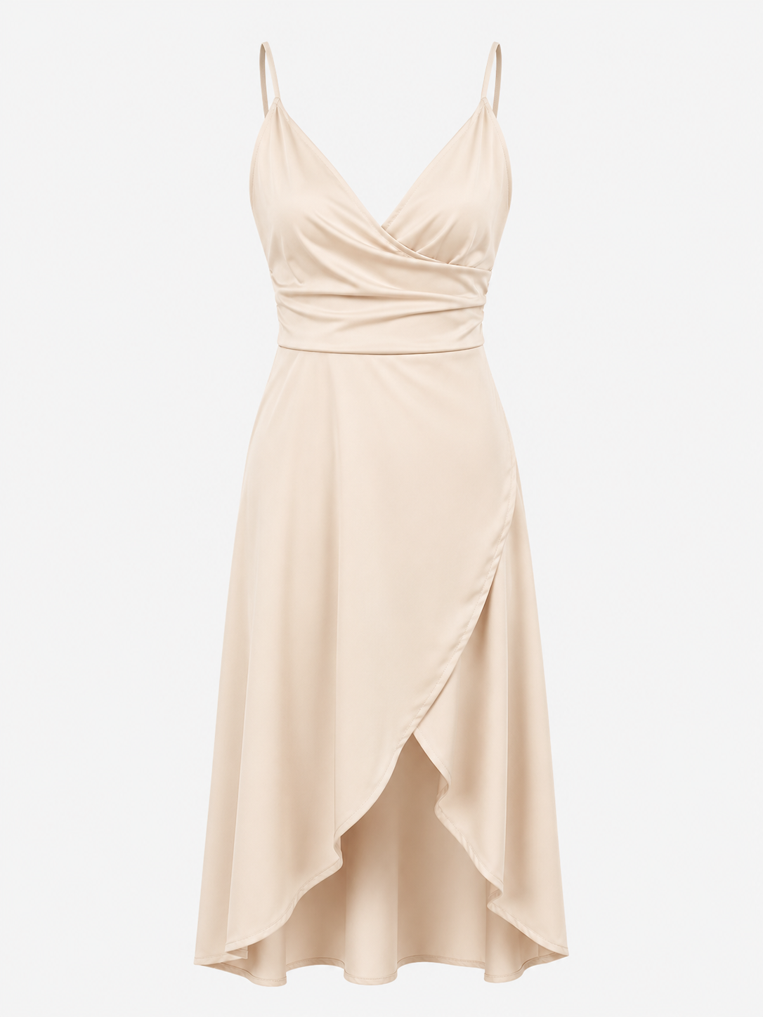 Abito Donna Drappeggiato con Spacco Laterale e Orlo Asimmetrico - Cachi - abito abito midi donna drappeggiato DRESS Dresses female dress laterale Maxi dress Maxi Dresses midi spacco - Concept Palermo