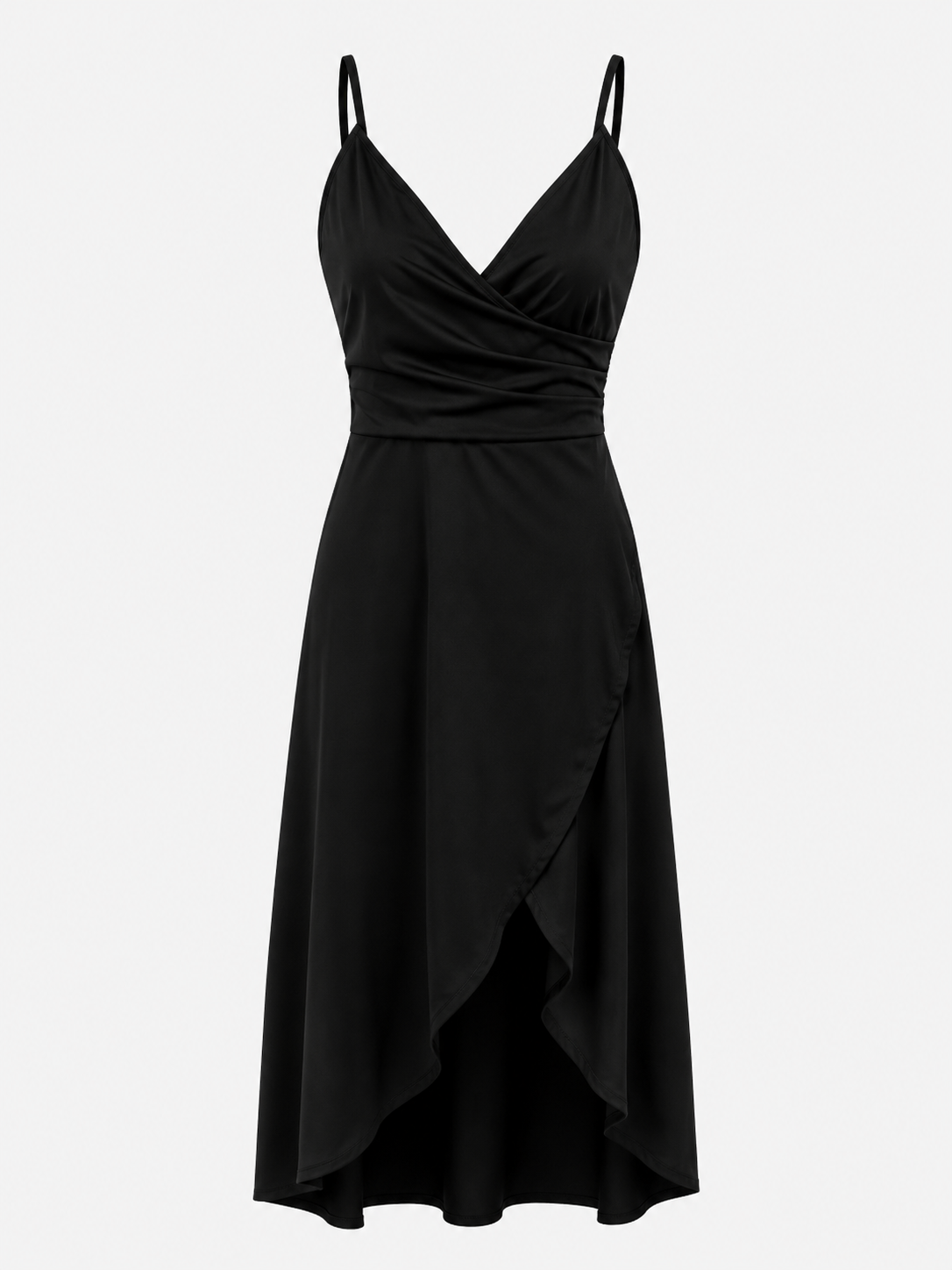 Abito Donna Drappeggiato con Spacco Laterale e Orlo Asimmetrico - Nera - abito abito midi donna drappeggiato DRESS Dresses female dress laterale Maxi dress Maxi Dresses midi spacco - Concept Palermo