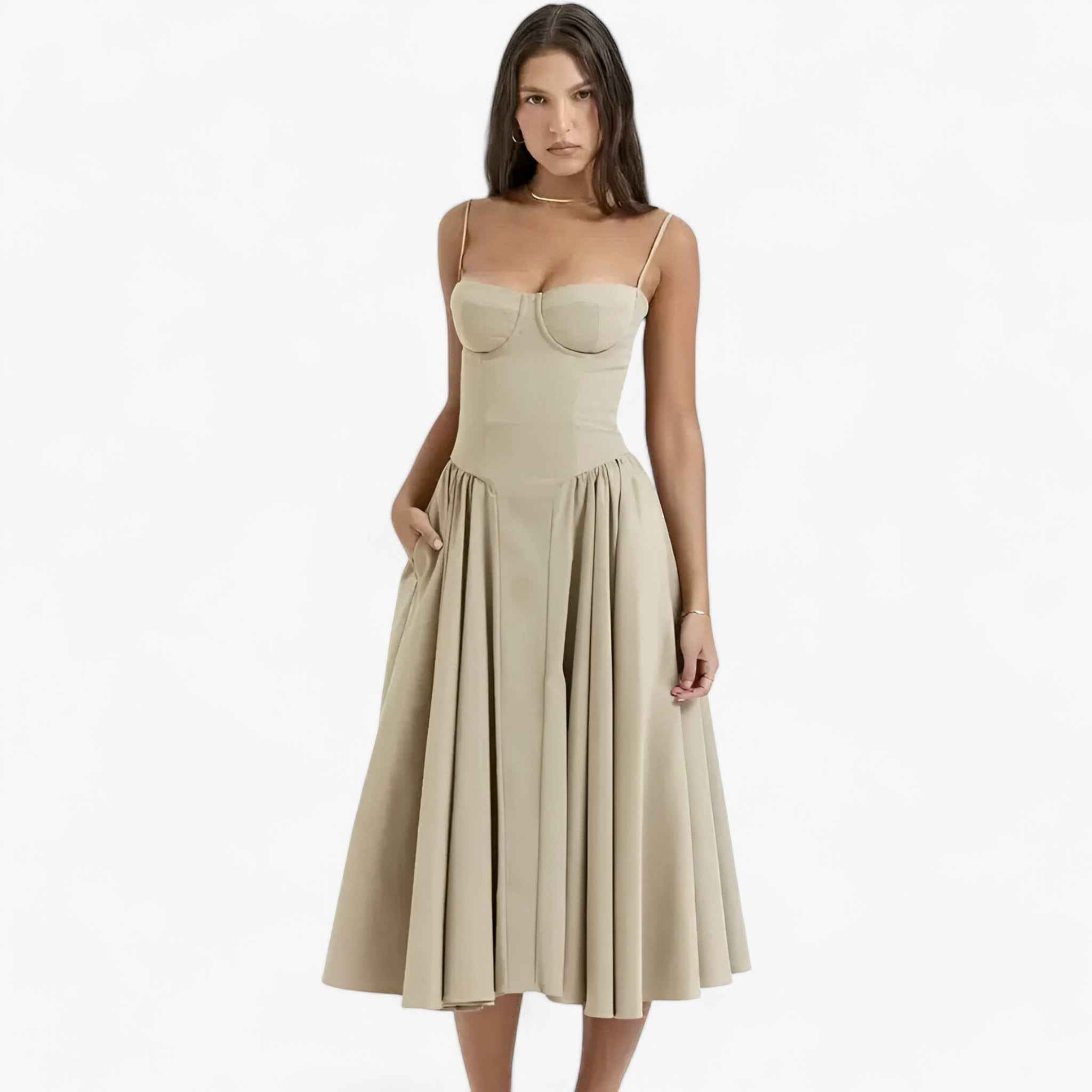 Abito Donna Midi Senza Maniche - - abiti da donna abito abito corsetto abito donna abito formale abito informale abito lunghezza midi abito midi elegante abito per occasioni abito senza maniche donna look sofisticato maniche midi vestito elegante donna vestito versatile - Concept Palermo