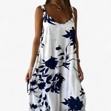 Zomerse damesjurk zonder mouwen met bloemenprint van polyester