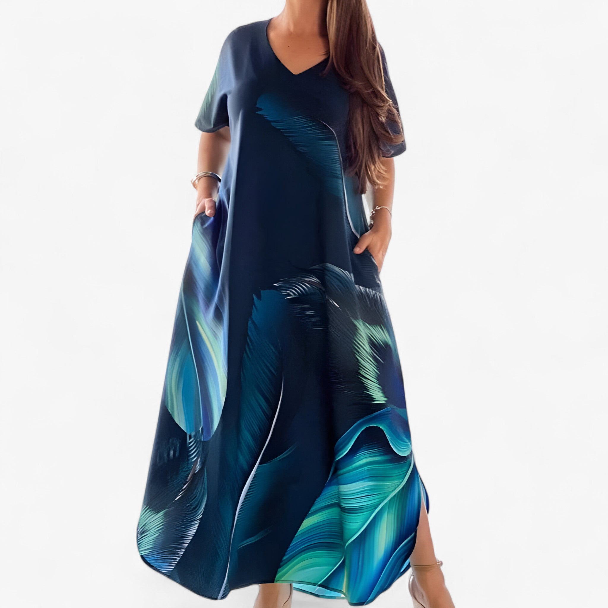 Abito Donna V-Ausschnitt Casual in Tessuto Morbido - Blu - abiti stampati abiti taglie forti abito abito casual donna abito donna abito estivo elegante abito per ogni silhouette ausschnitt casual collezione abiti ampi donna dresses stile casual chic tessuto tessuto morbido vestibilità ampia vestito con V-Ausschnitt - Concept Palermo