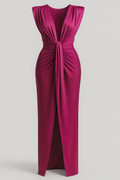 Vestido elegante negro para mujer con abertura lateral de raso - vestido largo de noche
