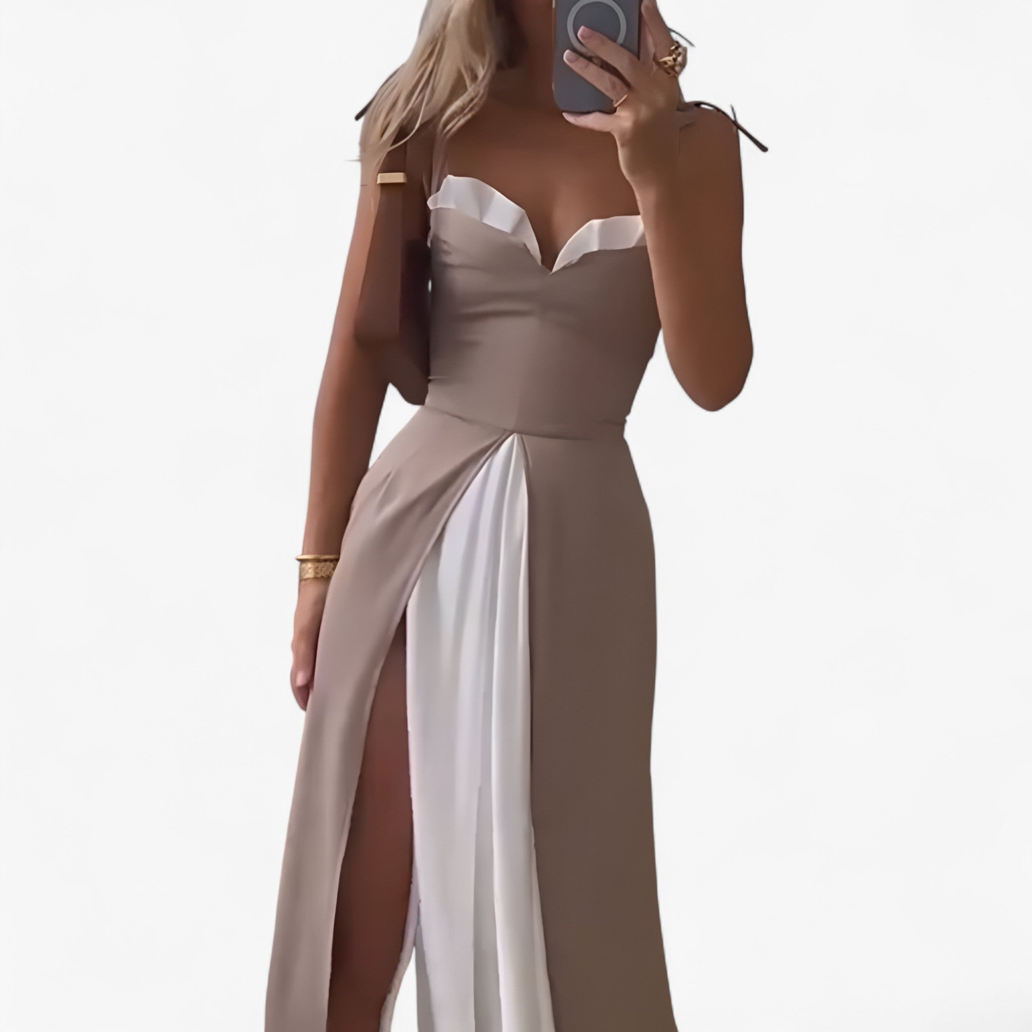 Abito Lungo Senza Maniche in Poliestere Donna - - abbigliamento per eventi abito abito estivo abito lungo abito maniche abito plissettato abito senza maniche design a blocchi di colore donna dresses maniche moda femminile poliestere taglio sottile in vita vestito elegante vestito versatile - Concept Palermo