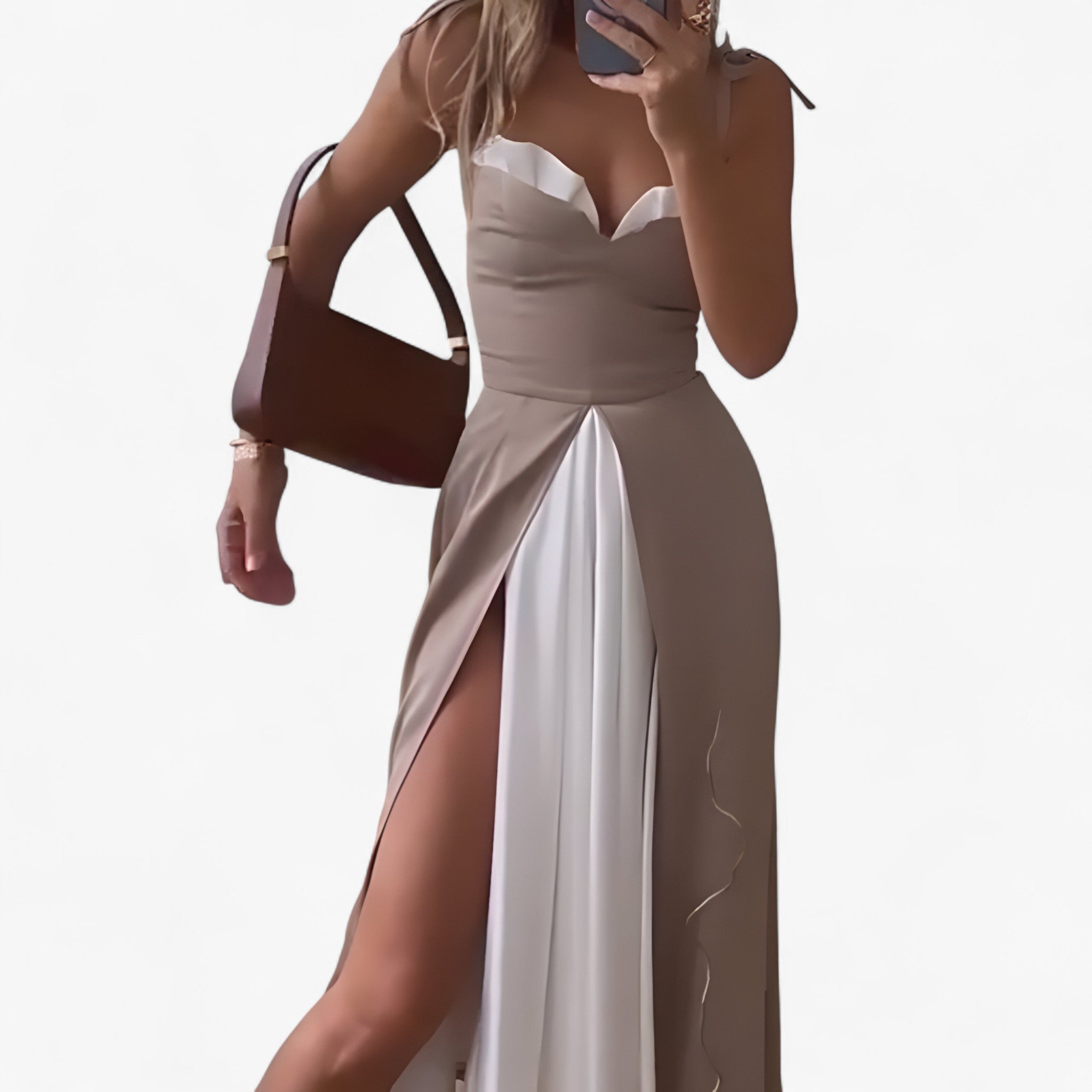Abito Lungo Senza Maniche in Poliestere Donna - - abbigliamento per eventi abito abito estivo abito lungo abito maniche abito plissettato abito senza maniche design a blocchi di colore donna dresses maniche moda femminile poliestere taglio sottile in vita vestito elegante vestito versatile - Concept Palermo