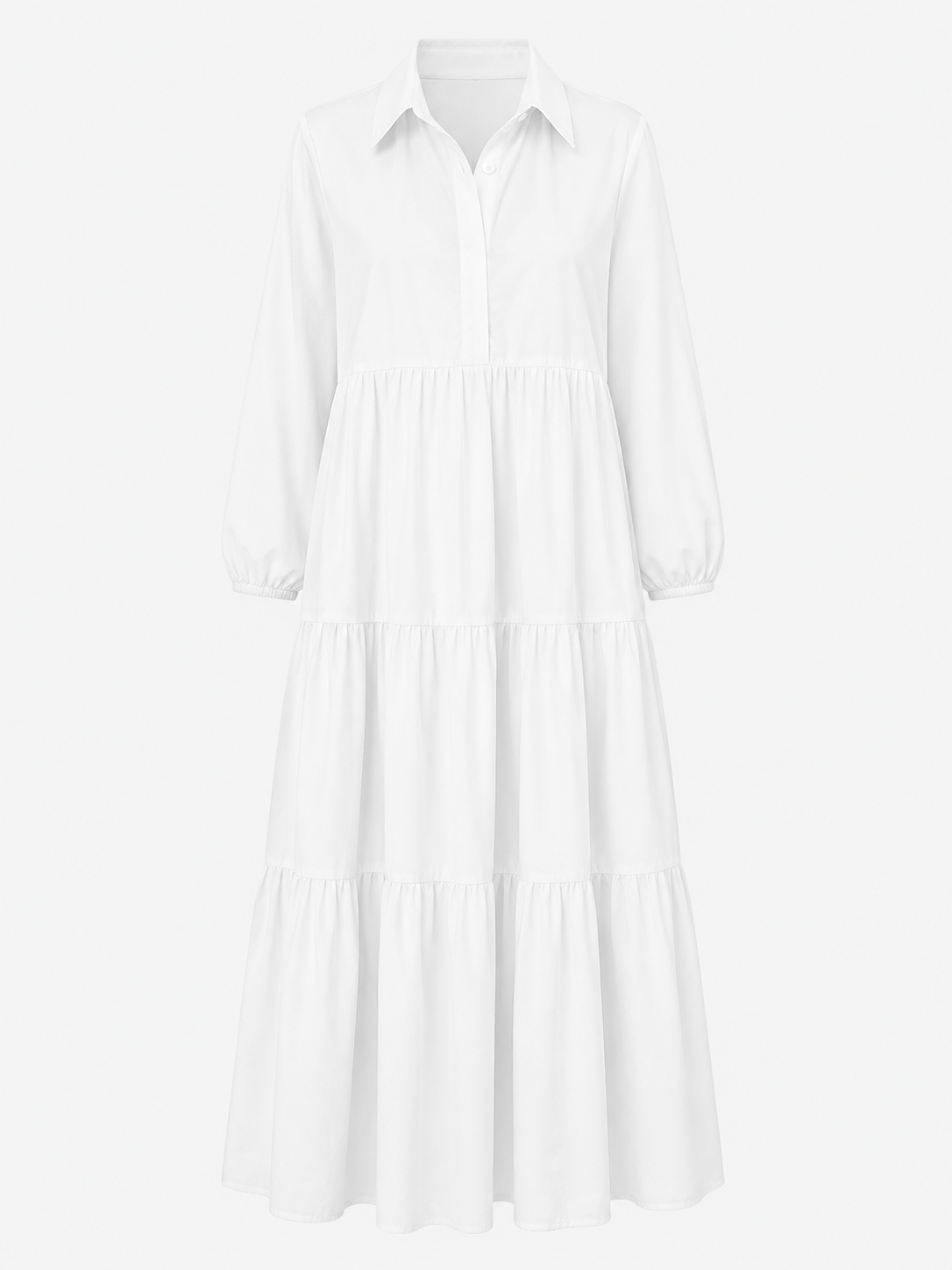 Abito Lungo Donna con Collo a Revers - Bianco - abito abito casual semi-formale abito con collo a revers abito donna abito lungo elegante abito per eventi sociali collo comfort traspirante design minimalista donna dresses maniche a tre quarti revers silhouette ampia stile monocromatico vestito donna versatile - Concept Palermo