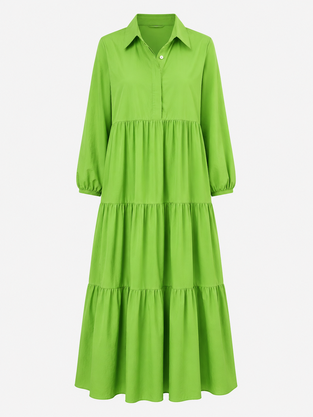 Abito Lungo Donna con Collo a Revers - Verde - abito abito casual semi-formale abito con collo a revers abito donna abito lungo elegante abito per eventi sociali collo comfort traspirante design minimalista donna dresses maniche a tre quarti revers silhouette ampia stile monocromatico vestito donna versatile - Concept Palermo