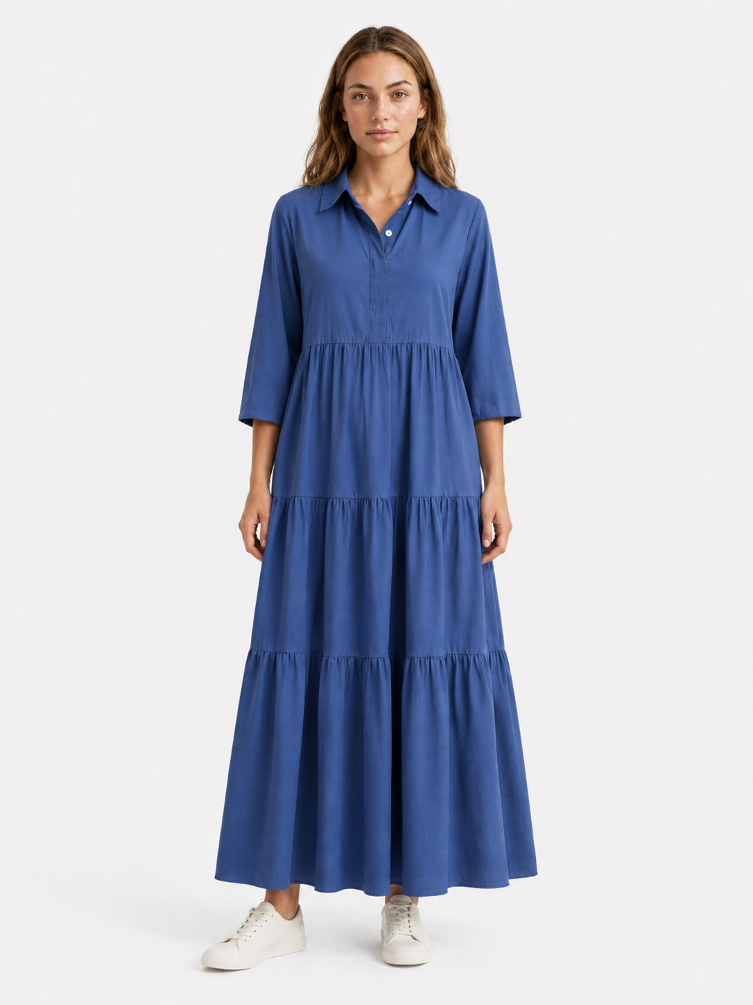 Abito Lungo Donna con Collo a Revers - - abito abito casual semi-formale abito con collo a revers abito donna abito lungo elegante abito per eventi sociali collo comfort traspirante design minimalista donna dresses maniche a tre quarti revers silhouette ampia stile monocromatico vestito donna versatile - Concept Palermo