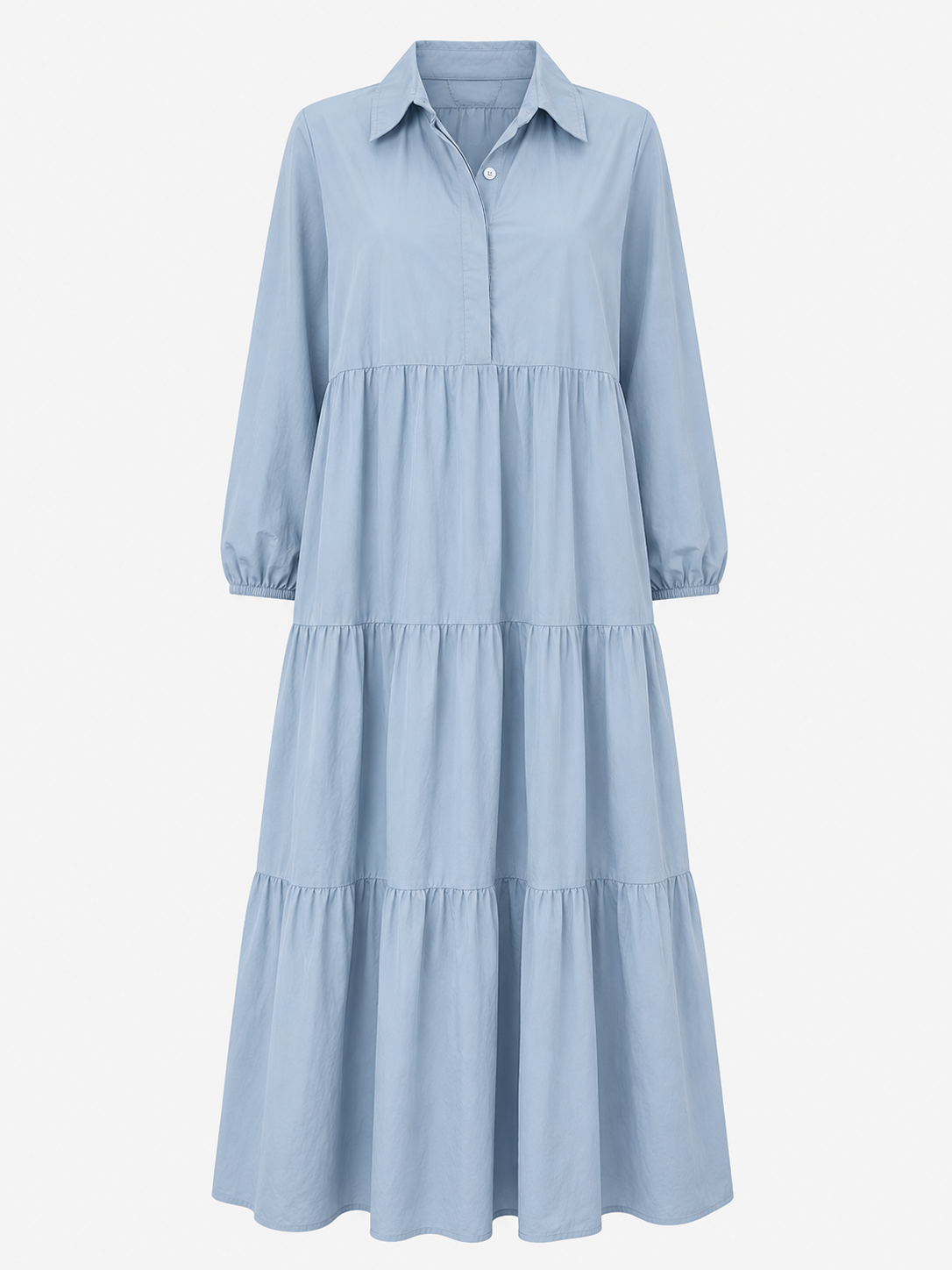 Abito Lungo Donna con Collo a Revers - Azzurro chiaro - abito abito casual semi-formale abito con collo a revers abito donna abito lungo elegante abito per eventi sociali collo comfort traspirante design minimalista donna dresses maniche a tre quarti revers silhouette ampia stile monocromatico vestito donna versatile - Concept Palermo