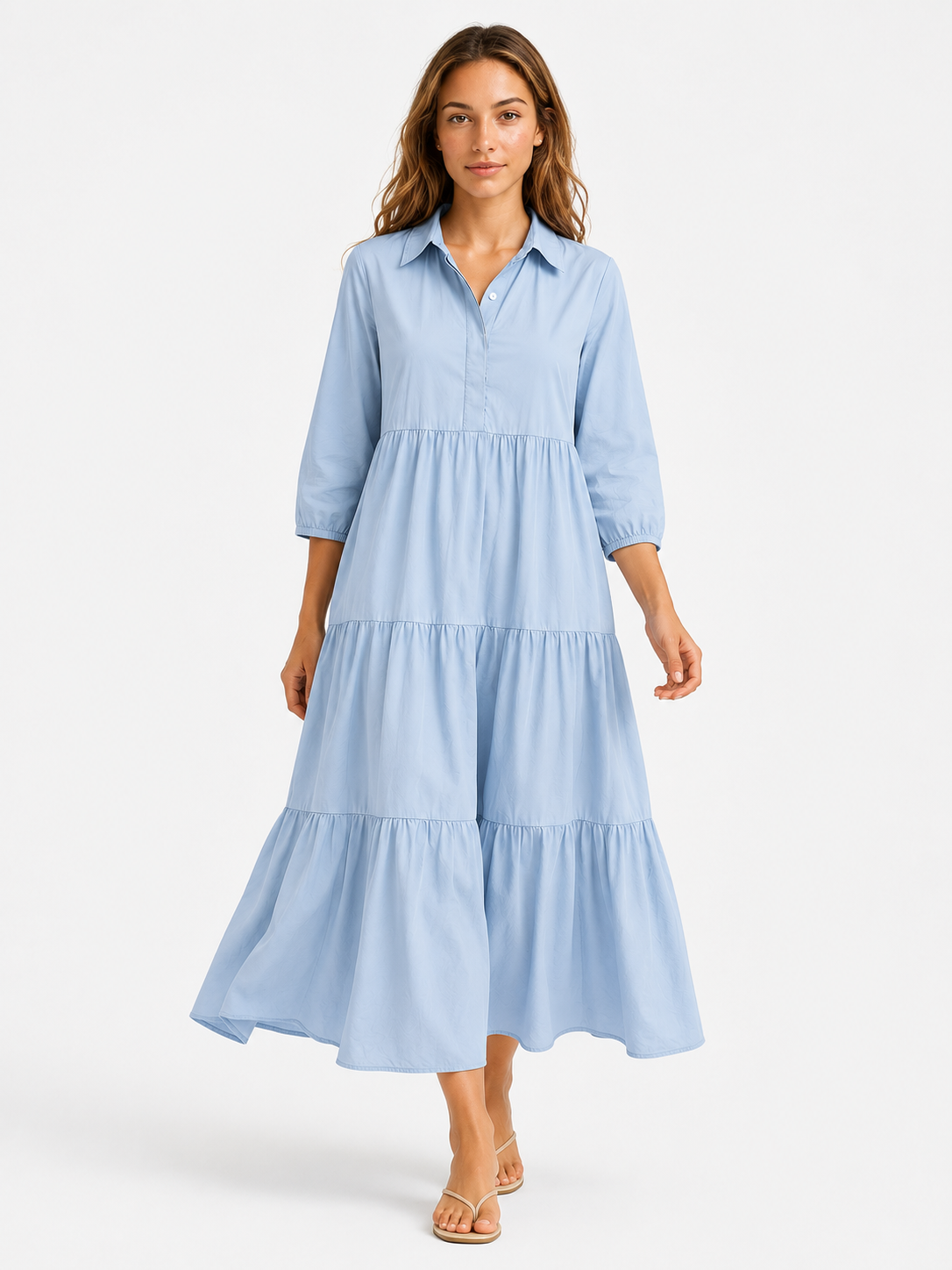 Abito Lungo Donna con Collo a Revers - - abito abito casual semi-formale abito con collo a revers abito donna abito lungo elegante abito per eventi sociali collo comfort traspirante design minimalista donna dresses maniche a tre quarti revers silhouette ampia stile monocromatico vestito donna versatile - Concept Palermo