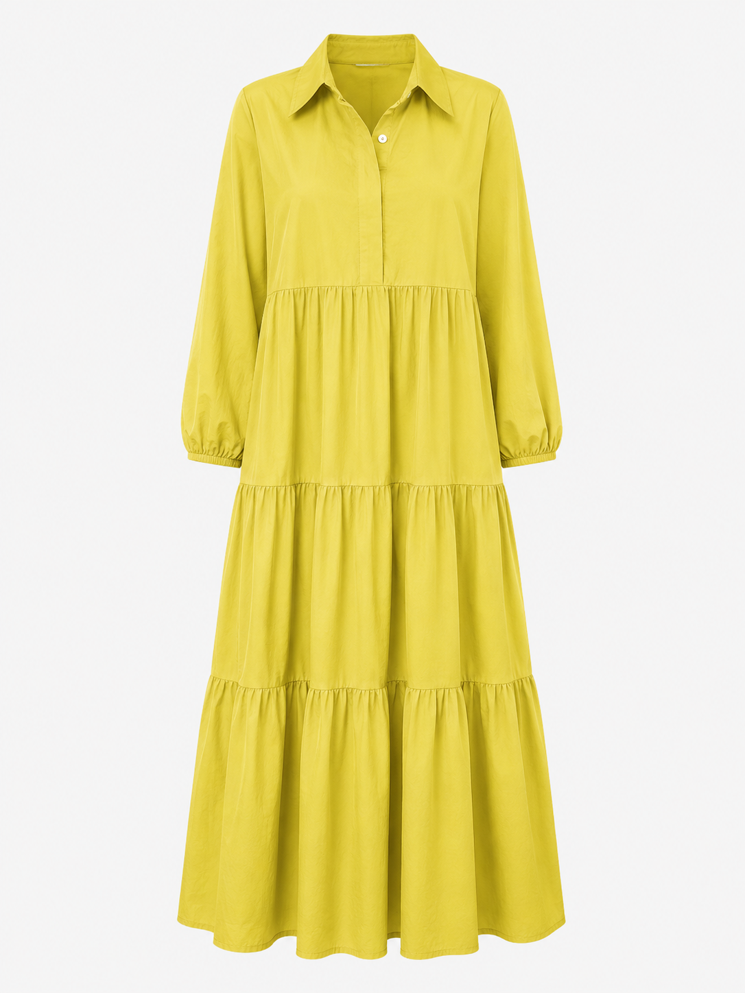 Abito Lungo Donna con Collo a Revers - Giallo - abito abito casual semi-formale abito con collo a revers abito donna abito lungo elegante abito per eventi sociali collo comfort traspirante design minimalista donna dresses maniche a tre quarti revers silhouette ampia stile monocromatico vestito donna versatile - Concept Palermo