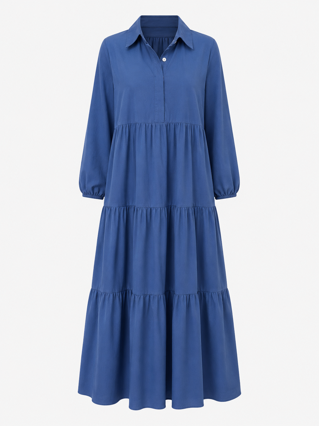 Abito Lungo Donna con Collo a Revers - Blu navy - abito abito casual semi-formale abito con collo a revers abito donna abito lungo elegante abito per eventi sociali collo comfort traspirante design minimalista donna dresses maniche a tre quarti revers silhouette ampia stile monocromatico vestito donna versatile - Concept Palermo
