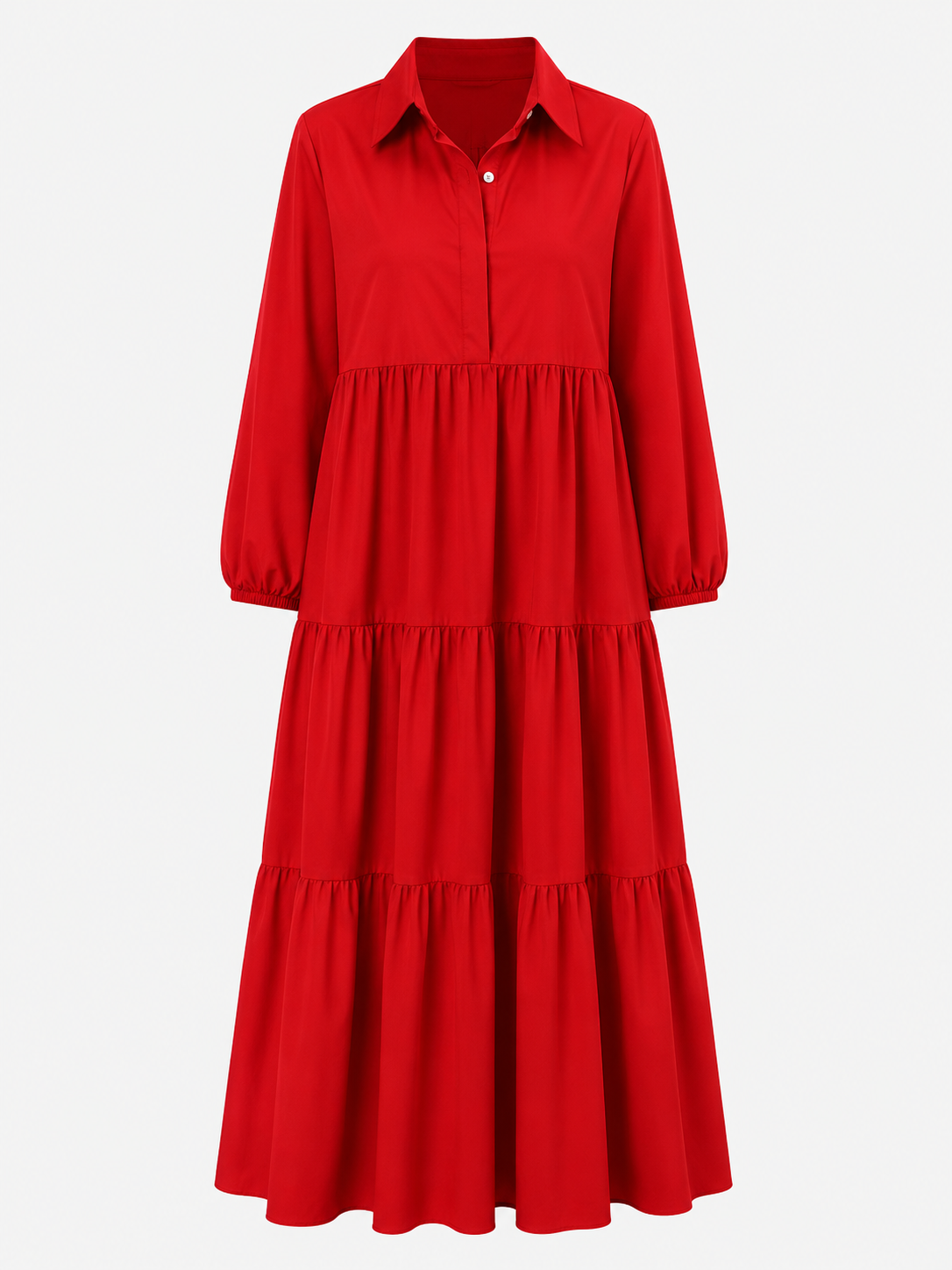 Abito Lungo Donna con Collo a Revers - Rosso - abito abito casual semi-formale abito con collo a revers abito donna abito lungo elegante abito per eventi sociali collo comfort traspirante design minimalista donna dresses maniche a tre quarti revers silhouette ampia stile monocromatico vestito donna versatile - Concept Palermo