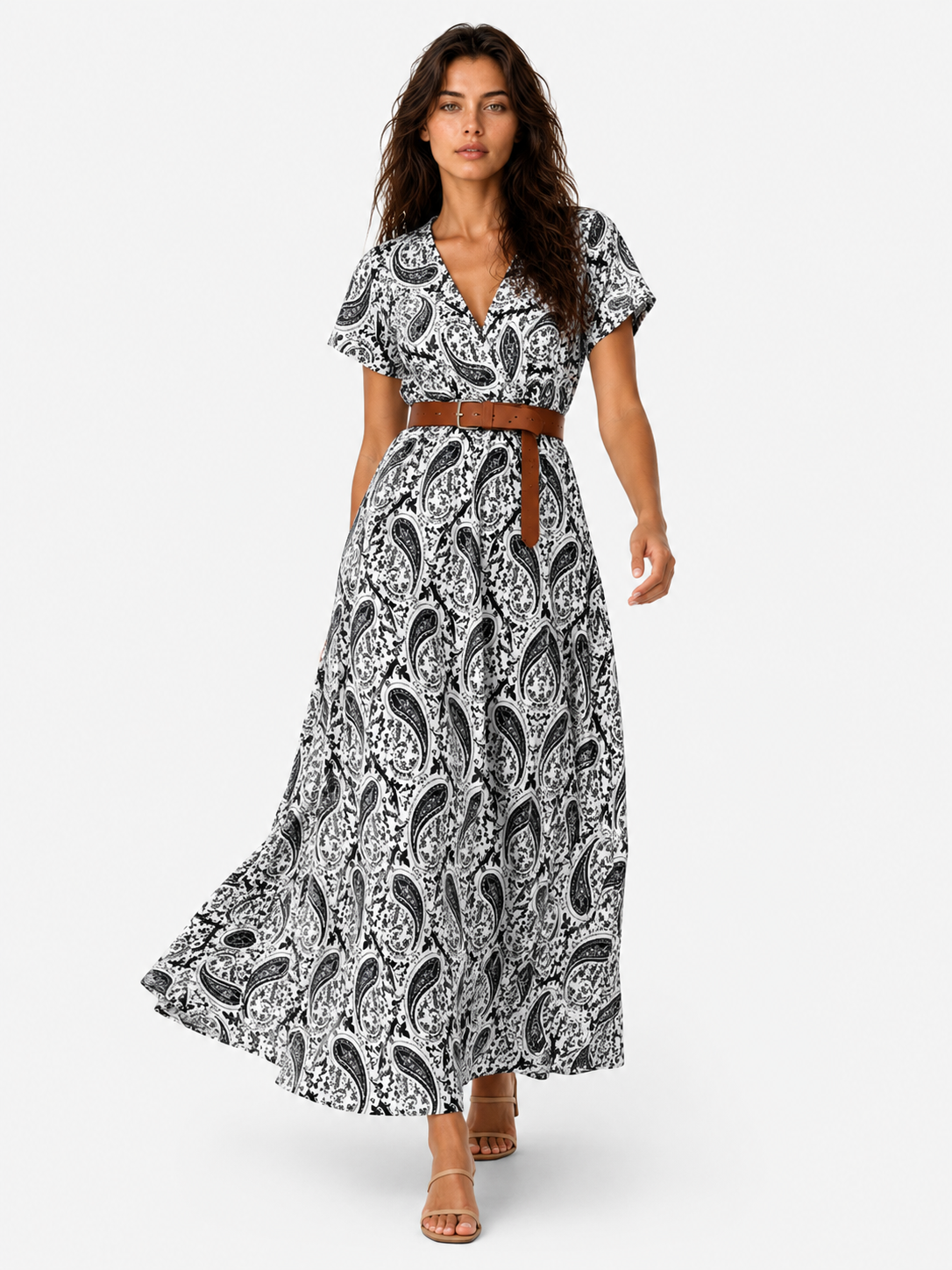 Vestito Lungo Donna Estivo Floreale Elegante con Cintura - Stile Bohémien - - abito abito con cintura elastica abito estivo abito fluido femminile abito ideale per eventi estivi abito leggero e traspirante abito lungo estivo dress comfortevole dresses estivo fashion estate 2023 femminile stile bohémien estivo vestito bohémien vestito senza maniche - Concept Palermo