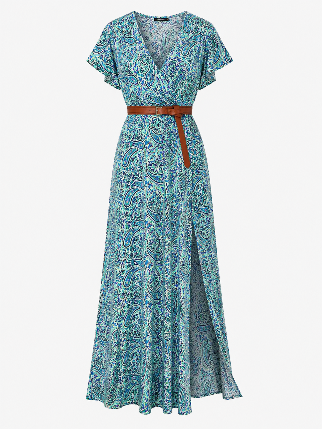 Vestito Lungo Donna Estivo Floreale Elegante con Cintura - Stile Bohémien - Verde - abito abito con cintura elastica abito estivo abito fluido femminile abito ideale per eventi estivi abito leggero e traspirante abito lungo estivo dress comfortevole dresses estivo fashion estate 2023 femminile stile bohémien estivo vestito bohémien vestito senza maniche - Concept Palermo
