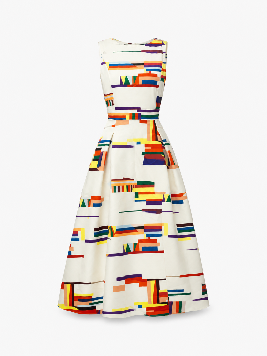 Elegantes Midikleid für Damen mit farbigem abstraktem Druck, A-Linien Faltenrock