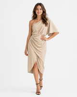 Elegante asymmetrische zwarte satijnen jurk met split, maten S-XL