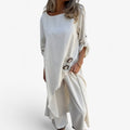 Conjunto elegante para mujer en algodón y lino - Vestido y pantalones de verano transpirables