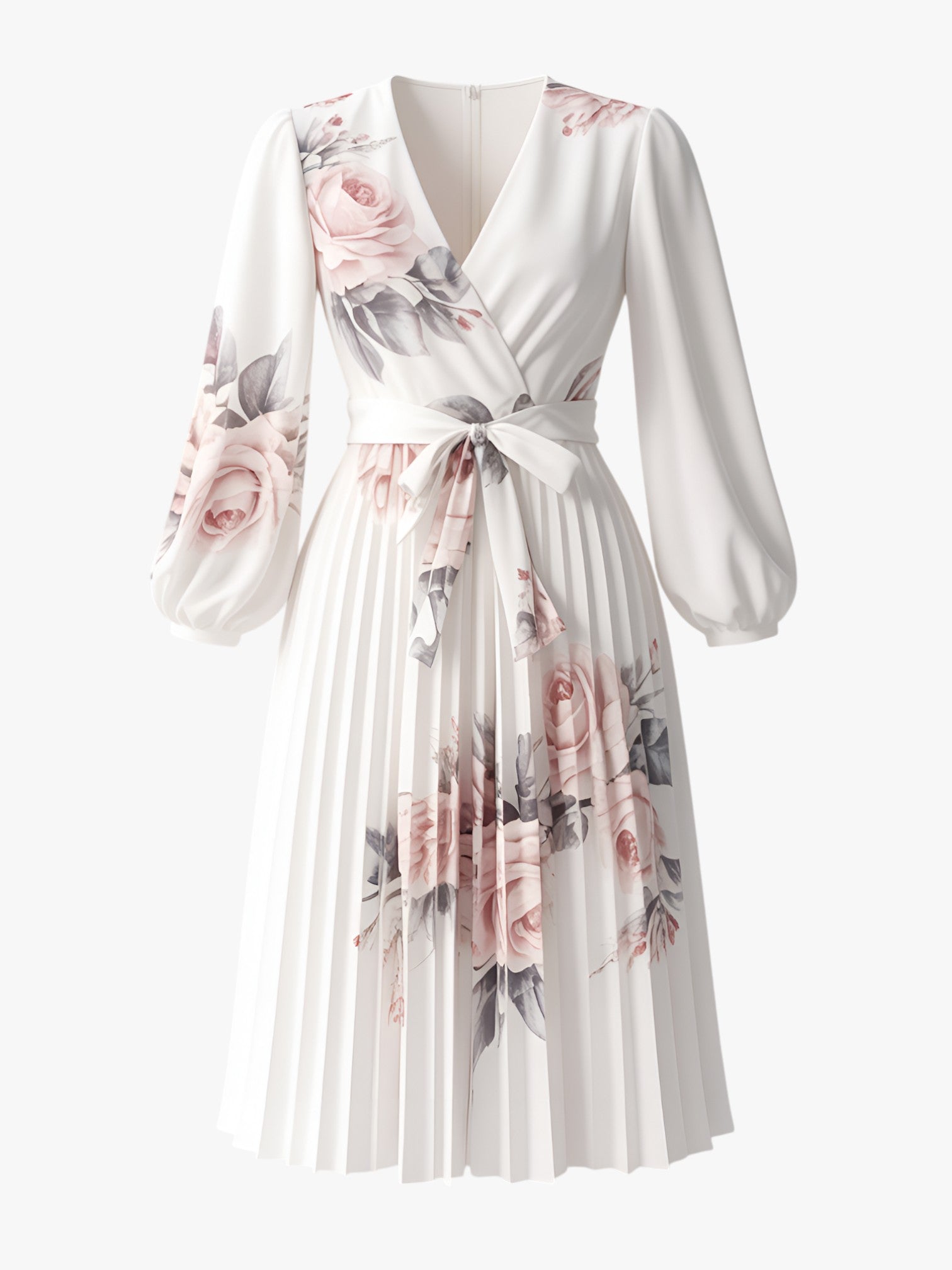 Abito Donna Bianco - - abito abito bianco abito donna abito elegante abito estivo abito lungo abito versatile cintura regolabile donna dresses maniche lunghe scollo a V stampa floreale vestito da cerimonia - Concept Palermo