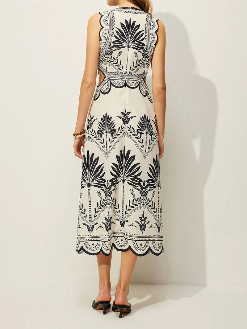 Abito Midi con Intaglio Palma – Eleganza Boho Estiva con Stampa Tropicale Donna - - 25 cotton & linen beyond impact bluewhite cathryn-d cici select clothing coll:dresses coll:vacation coll:weekend_getaway crew neck cyy daily dresses elegant green hm selected in_six_month inner sample invisible zipper joey select2 leisure maxi no non-stretch not_low_sales nuboheme oa250228086 photo_model print regular regular fit resort mood sleeveless spring summer vacation white women woven fabric yellow - Concept Palermo
