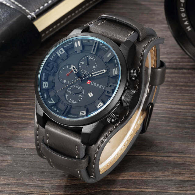 Orologio cronografo da uomo in pelle - Nero Grigio - cronografo new_for_google_may orologio orologio cronografo pelle uomo Watches - Concept Palermo