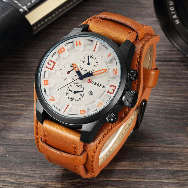 Orologio cronografo da uomo in pelle - Marrone Bianco - cronografo new_for_google_may orologio orologio cronografo pelle uomo Watches - Concept Palermo