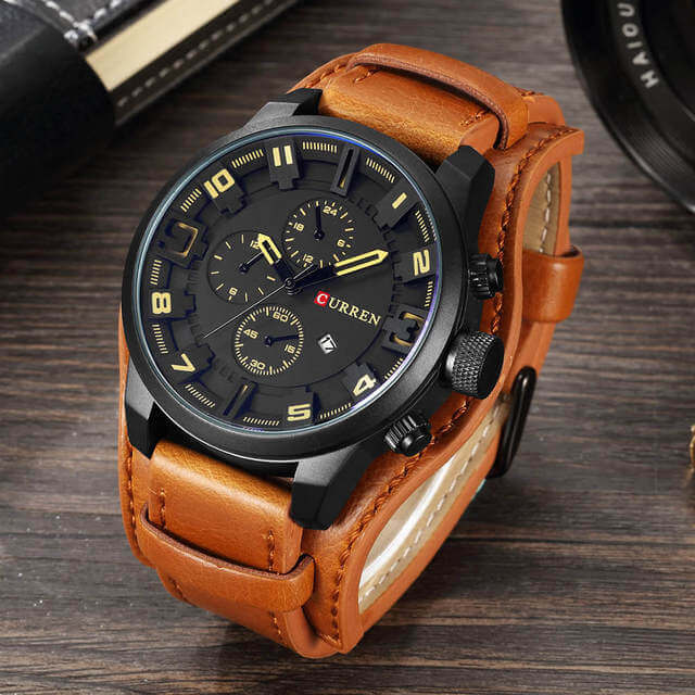 Orologio cronografo da uomo in pelle - Marrone Nero - cronografo new_for_google_may orologio orologio cronografo pelle uomo Watches - Concept Palermo