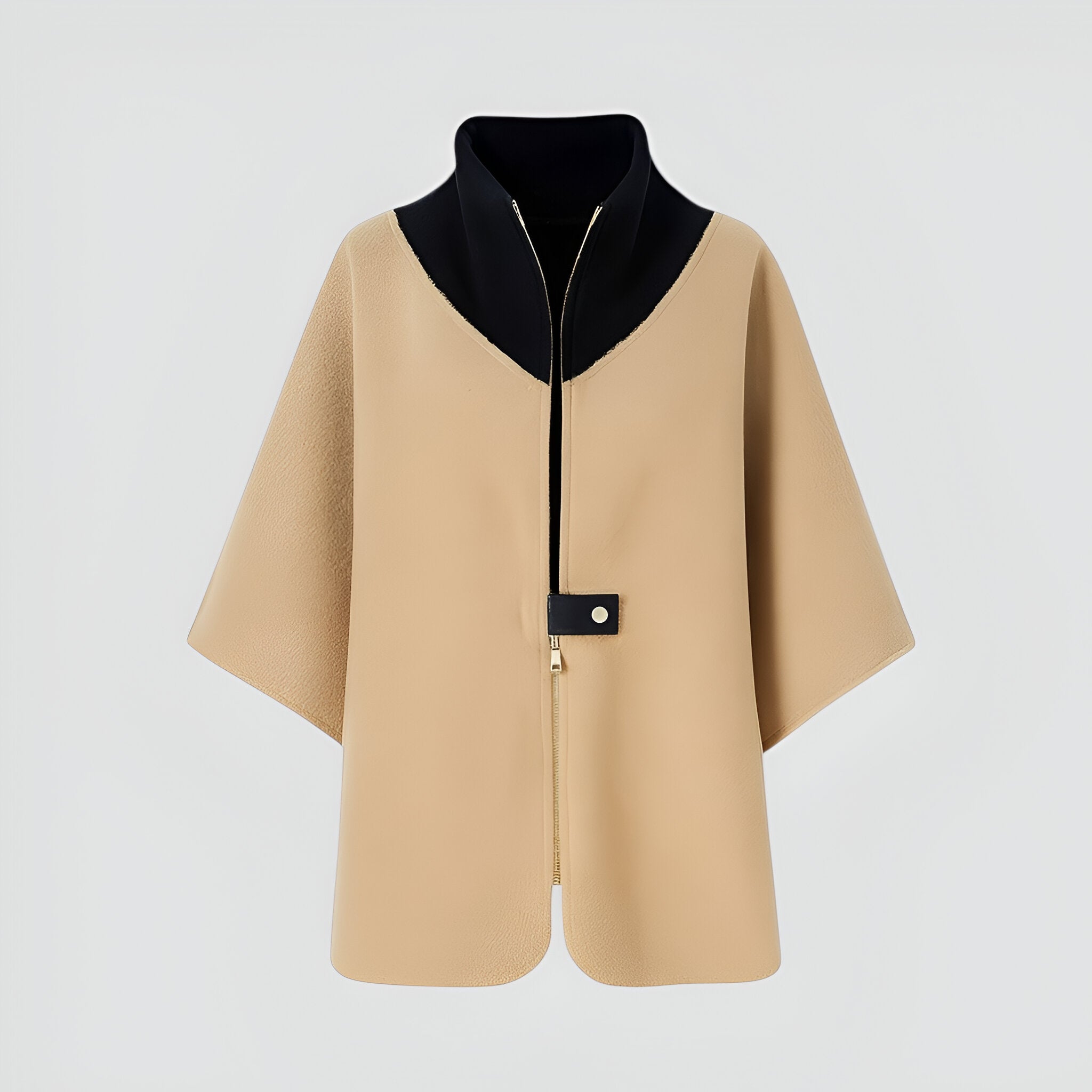Cappotto donna in lana con zip - Cammello - cappotto cappotto donna donna lana Mode féminine Veste avec zip Veste bicolore Veste casual chic Veste col montant women's top clothes Élégante et confortable - Concept Palermo