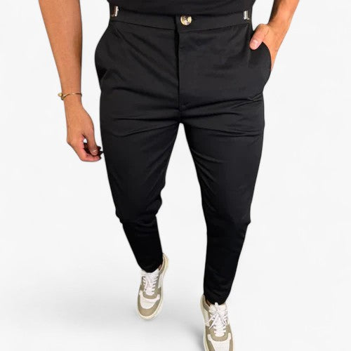 Pantaloni Uomo Slim Fit Eleganti con Vita Elastica, Casual, per Lavoro e Tempo Libero - Nero - elastica pantaloni pantaloni casual pantaloni comfort pantaloni elastici pantaloni eleganti uomo pantaloni moda uomo pantaloni slim fit pantaloni traspiranti pantaloni uomo pantaloni versatili pants slim uomo vita - Concept Palermo