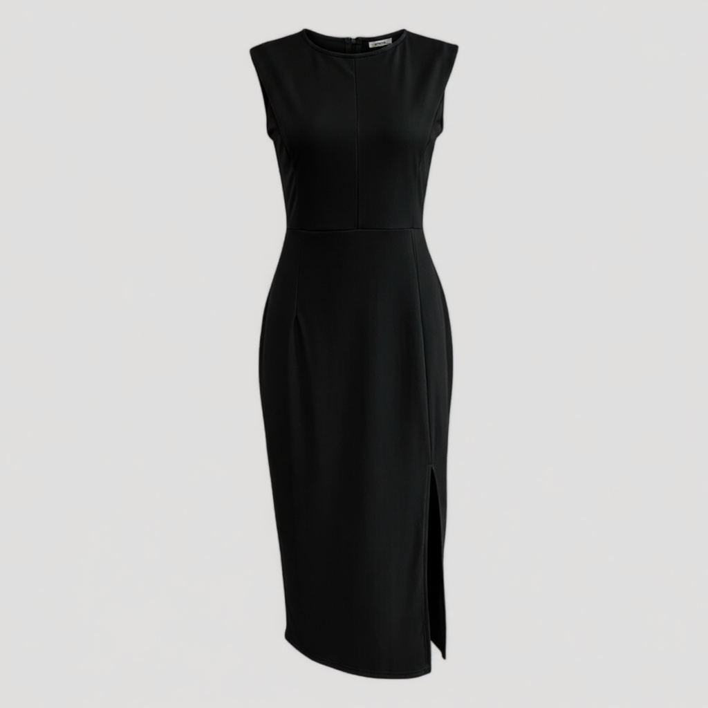 Abito Midi Donna Elegante in Cotone Nero con Spacco Laterale per Cerimonia o Ufficio - Nero - abiti per eventi abito abito da cocktail abito midi abito midi elegante abito sofisticato abito versatile donna dresses eleganza senza tempo midi moda femminile moda soirée vestito da cerimonia vestito slim fit - Concept Palermo