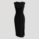 Zwarte midi jurk dames katoen met split - elegant voor ceremonie, kantoor of cocktail