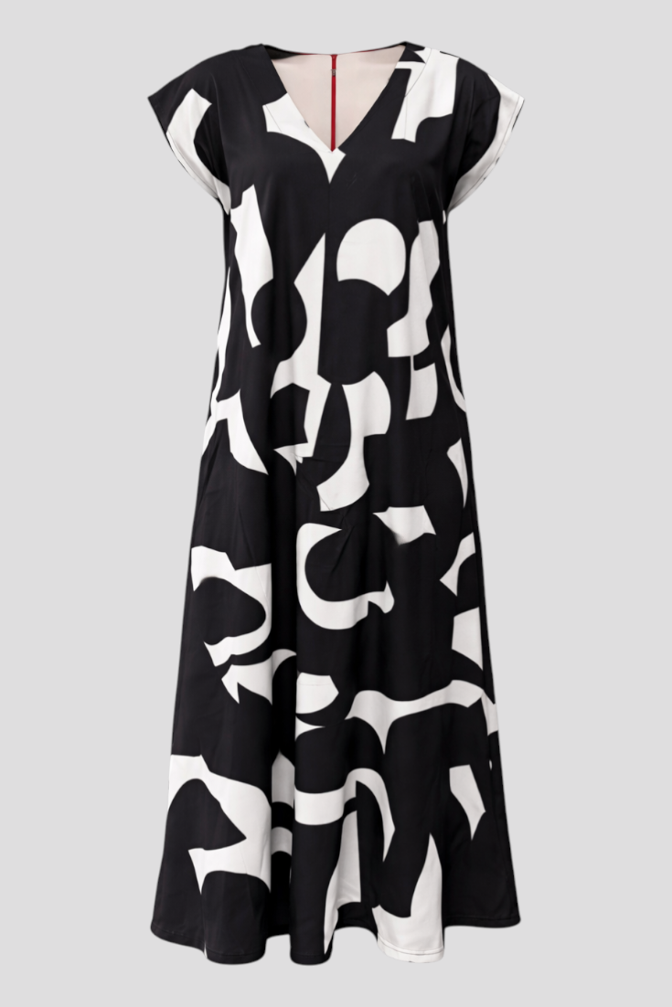 Vestito Lungo Donna Estivo in Viscosa con Fantasia Floreale Astratta Elegante S-XL - Nero - abito abito donna abito estivo abito lungo abito maxy astratta donna dresses materiale leggero maxy moda femminile scollatura a V stampa stampa astratta stile artistico taglie disponibili vestibilità comoda - Concept Palermo