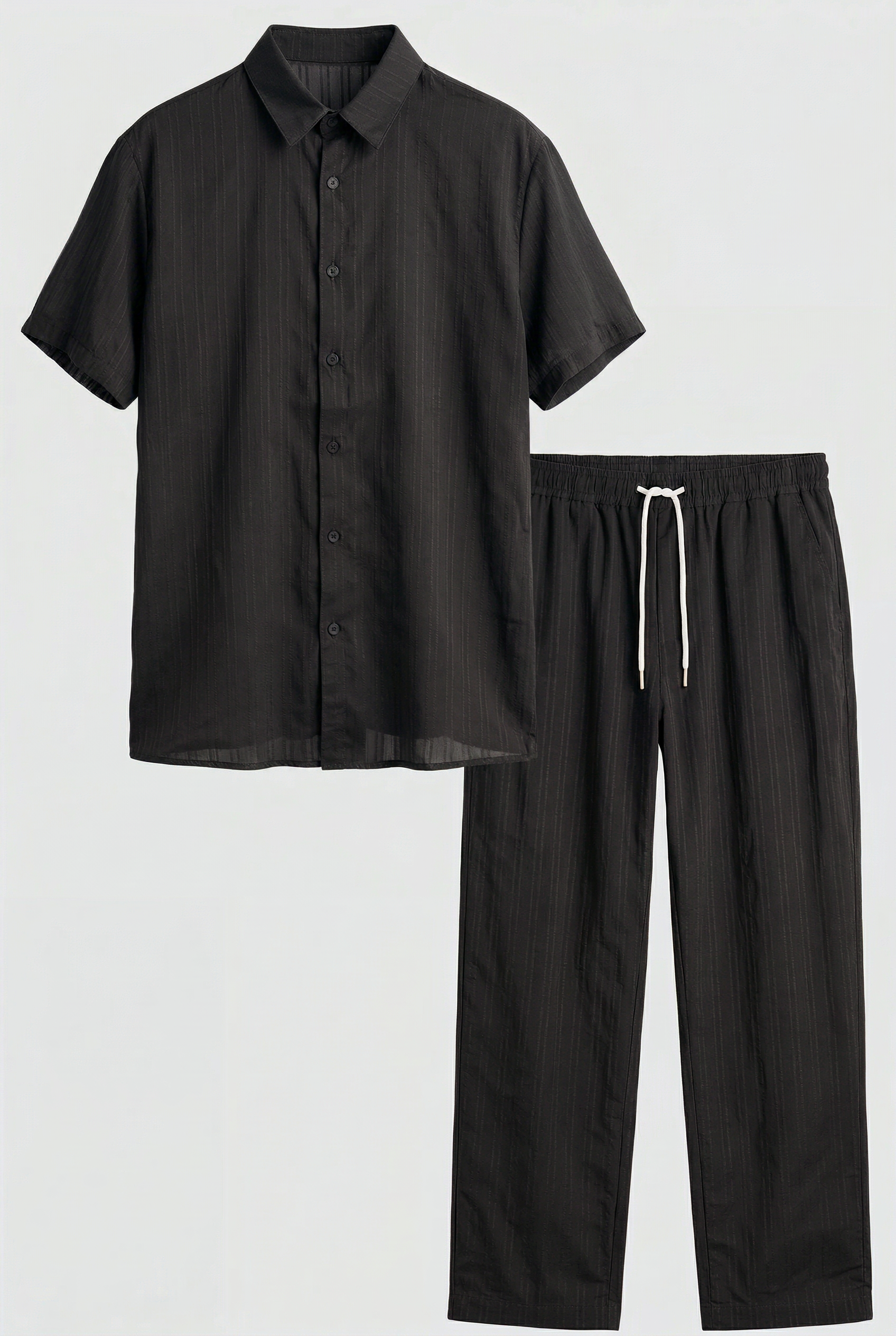 Completo Estivo Uomo Lino Casual: Camicia Maniche Corte & Pantaloni Coulisse Leggeri - Nero - abbinati bottoni camicia completo completo composto composto corte coulisse suits suits and pants - Concept Palermo