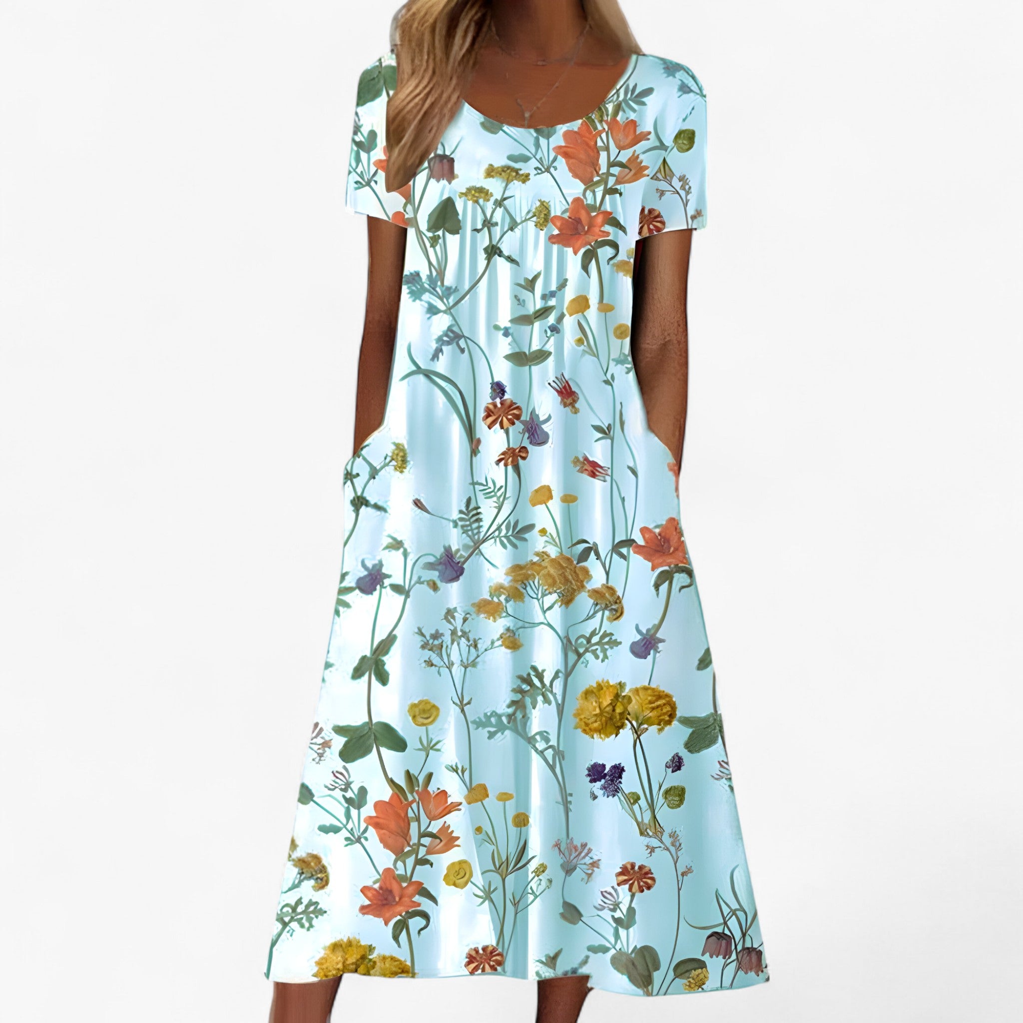 Vestito Lungo Floreale Boho Donna con Copricostume Integrato per Spiaggia e Mare - Blu chiaro - boho copricostume donna dresses floreale vestito vestito boho - Concept Palermo