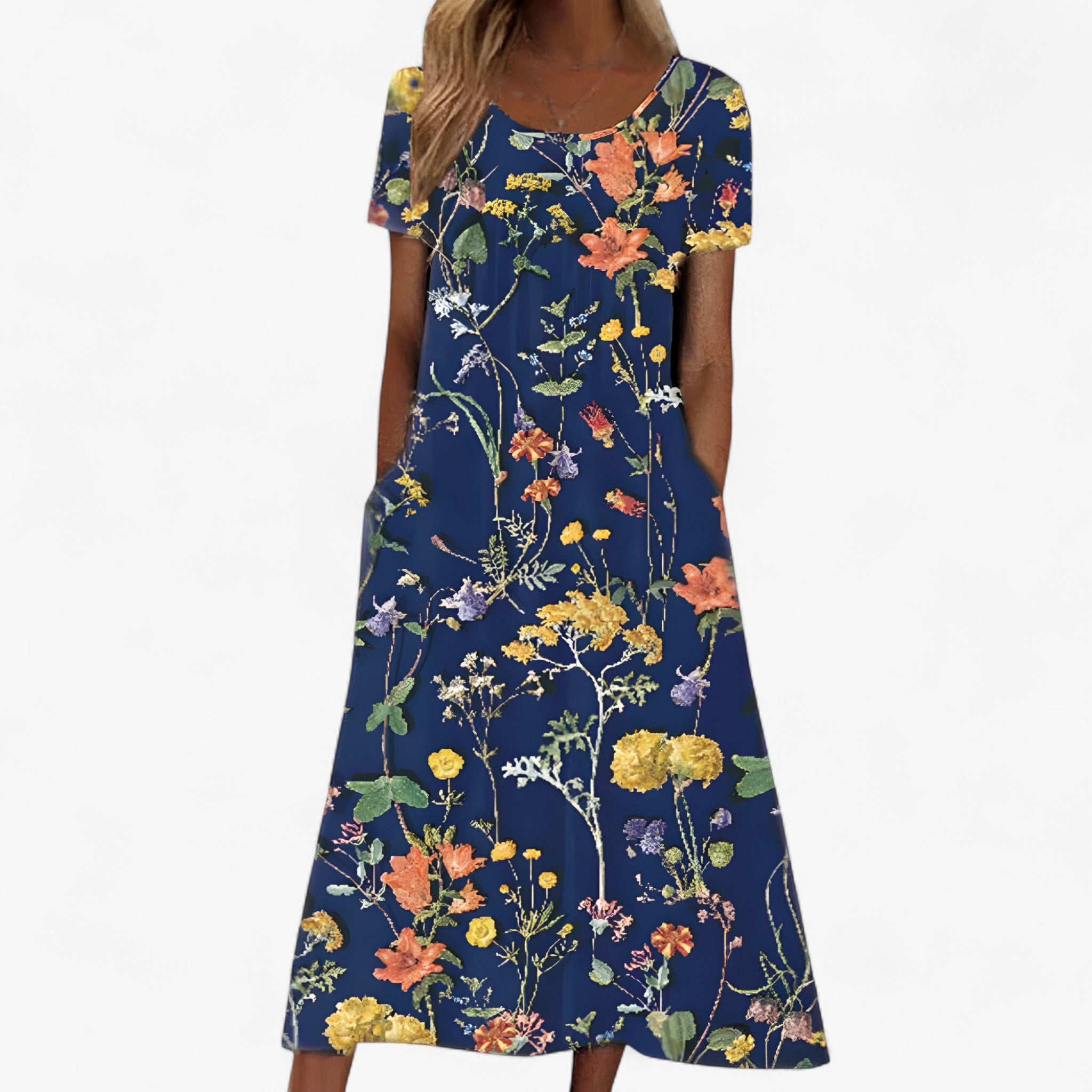 Vestito Lungo Floreale Boho Donna con Copricostume Integrato per Spiaggia e Mare - Blu scuro - boho copricostume donna dresses floreale vestito vestito boho - Concept Palermo