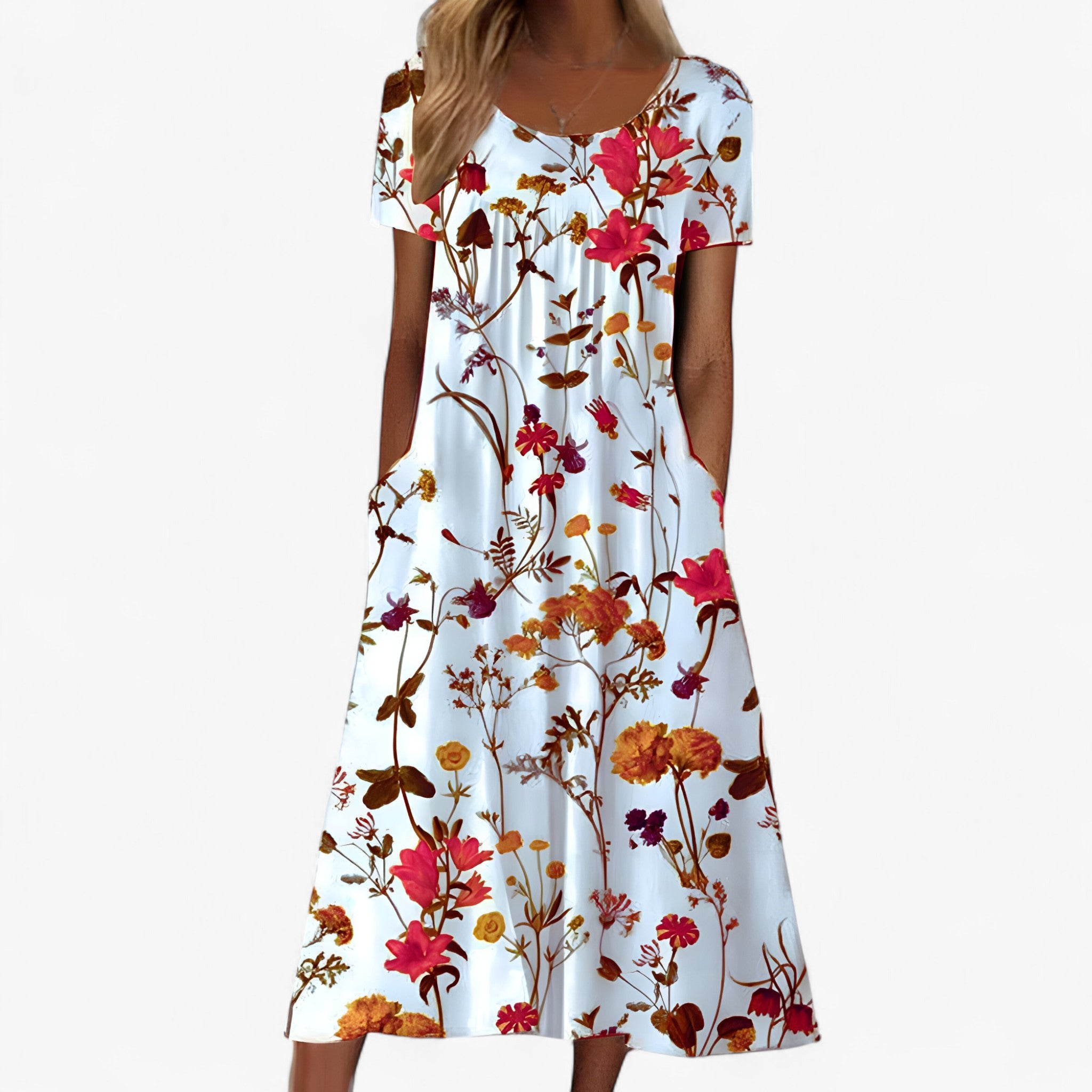 Vestito Lungo Floreale Boho Donna con Copricostume Integrato per Spiaggia e Mare - Bianco - boho copricostume donna dresses floreale vestito vestito boho - Concept Palermo