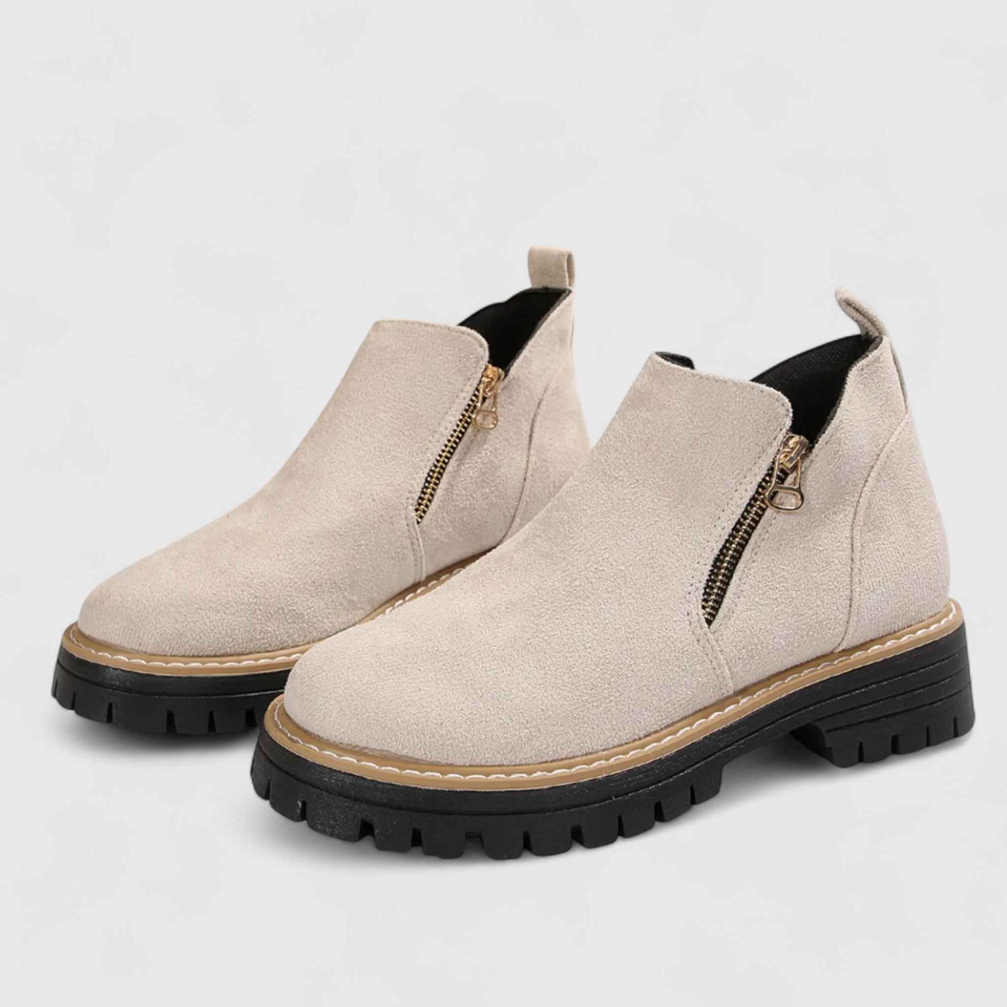 Stivaletti Donna con Punta Rotonda e Cerniera - Beige - calzature femminili cerniera chiusura cerniera comfort design ergonomico donna impermeabile moda donna punta punta rotonda rotonda soletta antiscivolo stile stile versatile stivaletti stivaletti donna stivali da donna tacco quadrato - Concept Palermo