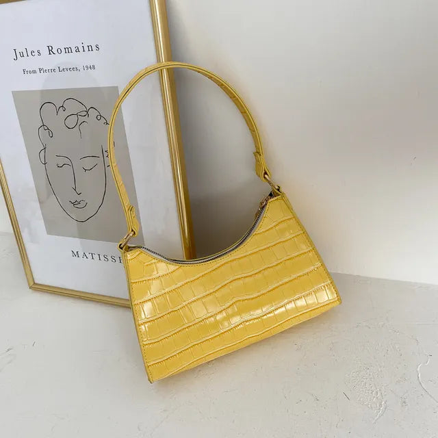 Borsa a Tracolla Donna INGE Nera in Ecopelle, Stile Retrò Elegante con Chiusura Magnetica - Giallo - accessori moda borsa borsa a tracolla borsa elegante borsa in pelle borsa retrò borse a mano borse donna donna inge retr shopping bag stile vintage tracolla tracolla pratica - Concept Palermo