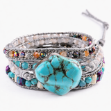 Turquoise meerlaagse wikkelarmband - kralenkoord met verstelbare sluiting