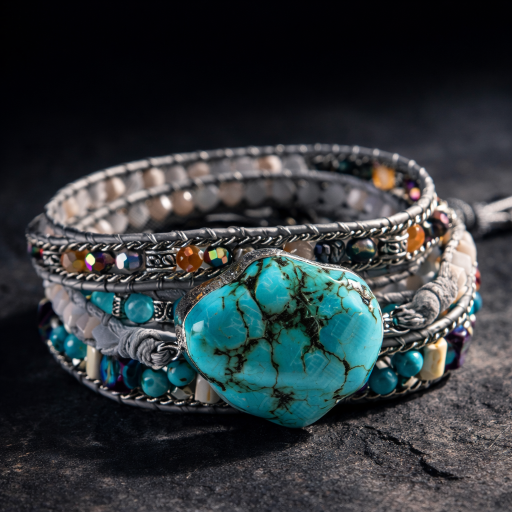 Bracciale Avvolgente Multistrato Turchese – Fili di Perline con Chiusura Regolabile - - avvolgente bracciale bracciale avvolgente BRACELET FOR WOMEN BRACELETS bracelets for women helende jewelry protettivo turchese - Concept Palermo