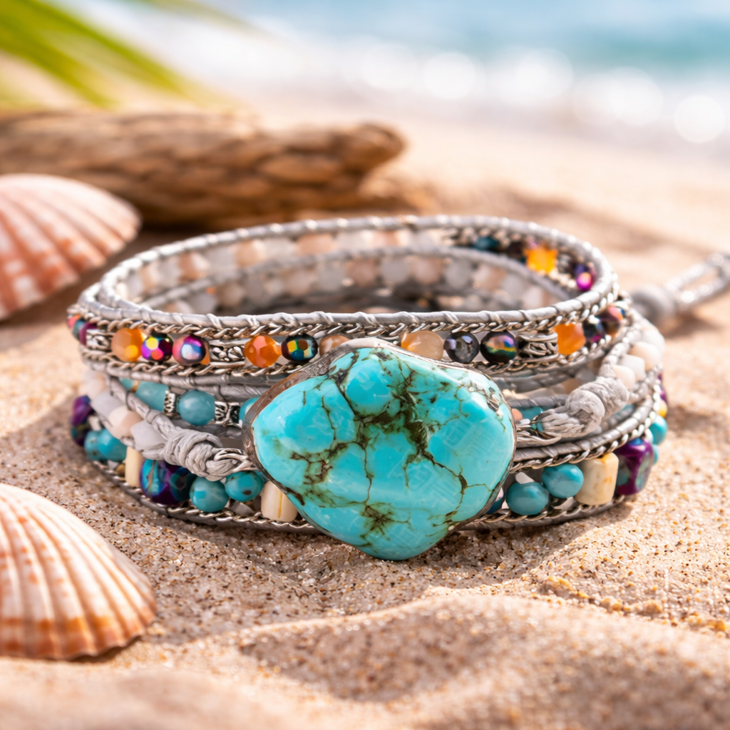 Bracciale Avvolgente Multistrato Turchese – Fili di Perline con Chiusura Regolabile - - avvolgente bracciale bracciale avvolgente BRACELET FOR WOMEN BRACELETS bracelets for women helende jewelry protettivo turchese - Concept Palermo