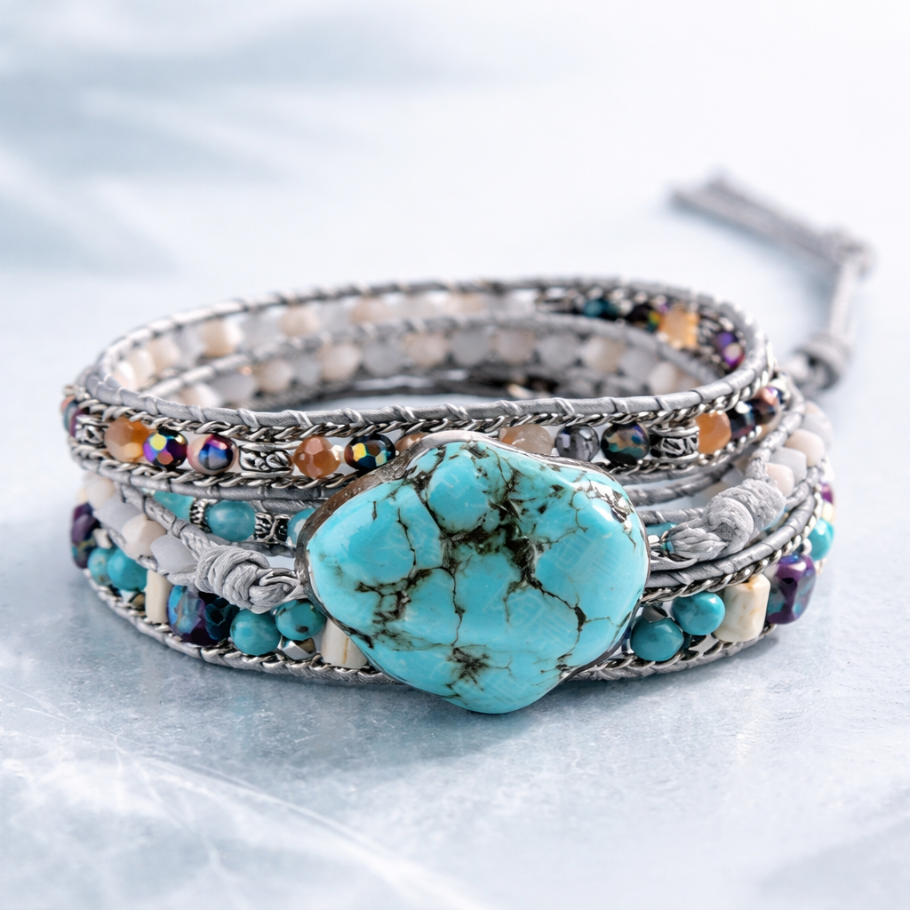 Bracciale Avvolgente Multistrato Turchese – Fili di Perline con Chiusura Regolabile - - avvolgente bracciale bracciale avvolgente BRACELET FOR WOMEN BRACELETS bracelets for women helende jewelry protettivo turchese - Concept Palermo